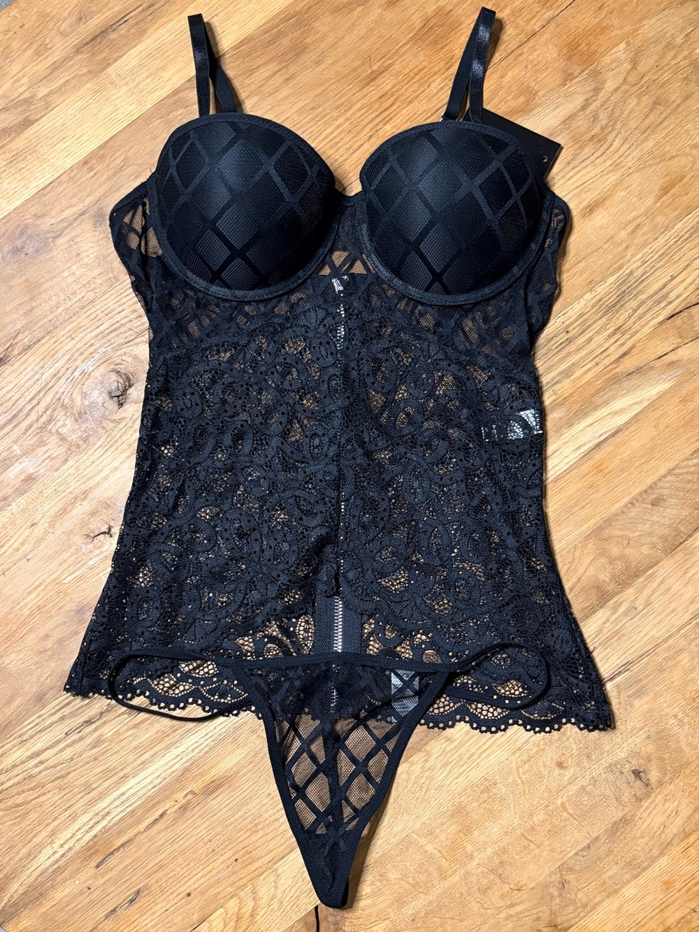 Youmita Black Lace Bustier Teddy Bodysuit